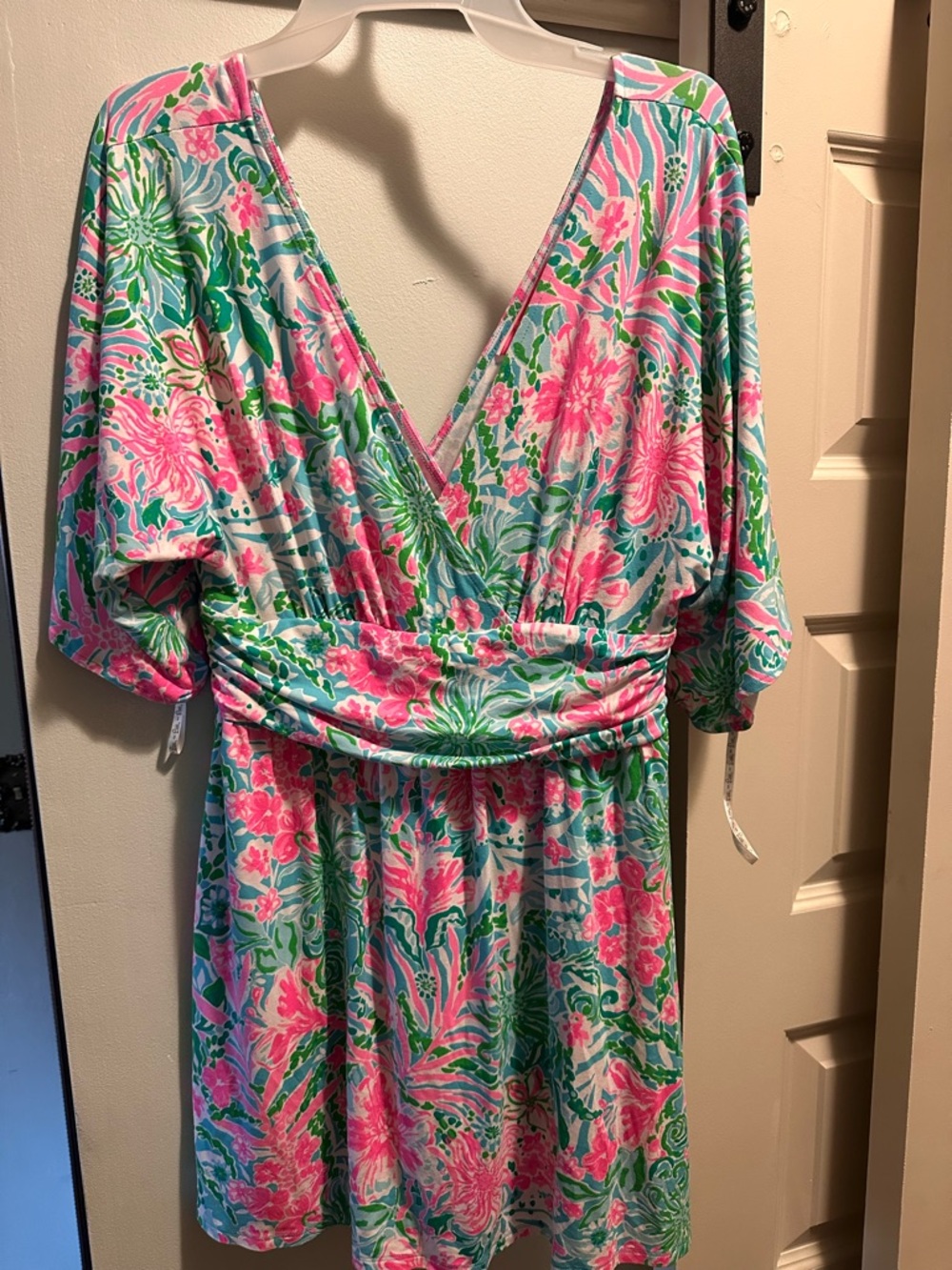 Vibrant Floral Wrap Dress/romper - Pink & Green